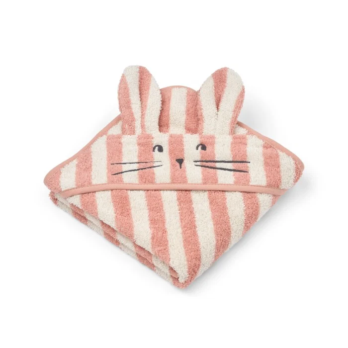 Liewood - Albert Hooded Towel - Coral blush / creme de la creme stripe - One size