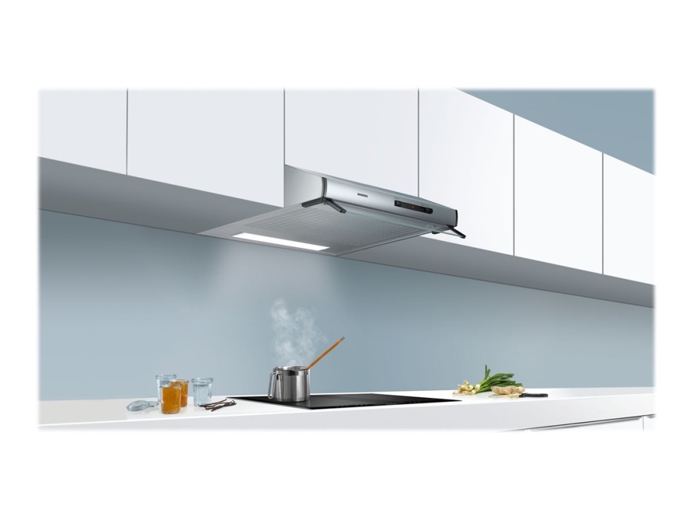 Siemens iQ100 LU62LFA51 - Kåpa - standard - bredd: 60 cm - djup: 48.2 cm - utsug och återcirkulering (-) - med inbyggd motor - rostfritt stål