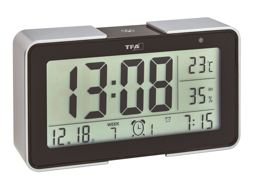 TFA - Väckarklocka - rektangulär - elektronisk - skrivbord - svart, silver