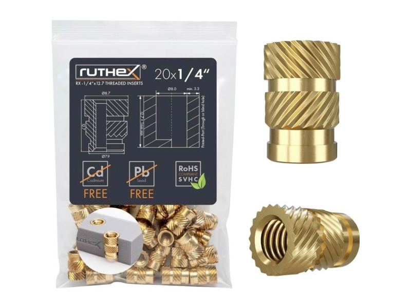 ruthex gänginsats passar till (3D-skrivare) PLA-kompatibla enheter RX-1/4"-20x12.7 GE-1/4x127-001