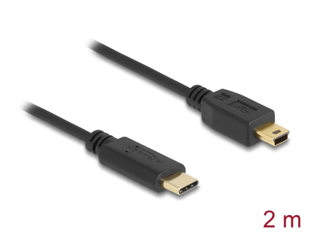 Delock USB-C-kabel hane till USB 2.0 Mini USB-B hane 2m - Svart
