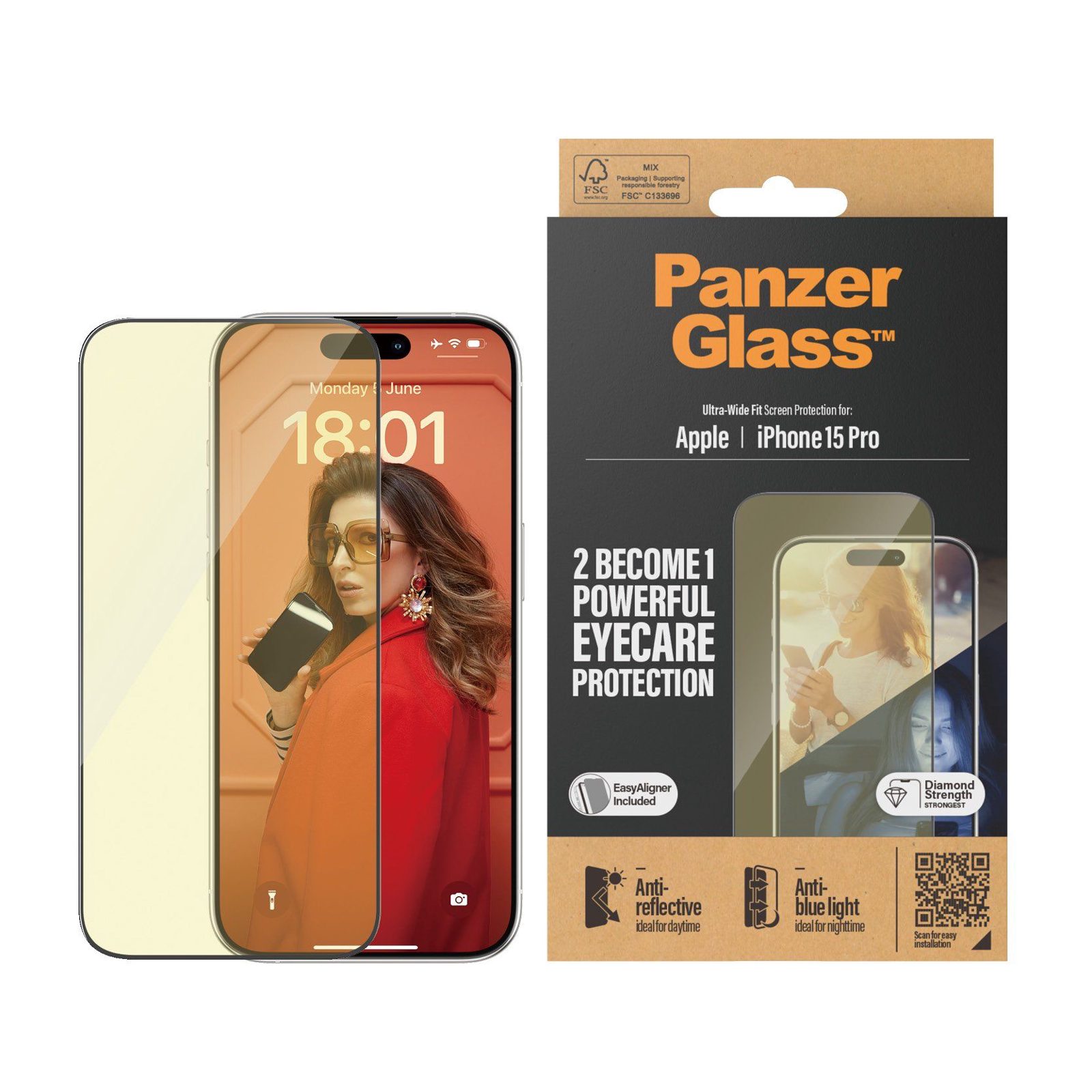 PanzerGlass™ | Ultra-Wide Fit - Skärmskydd för mobiltelefon - EyeCare Protection | Apple iPhone 15 Pro, bild 4
