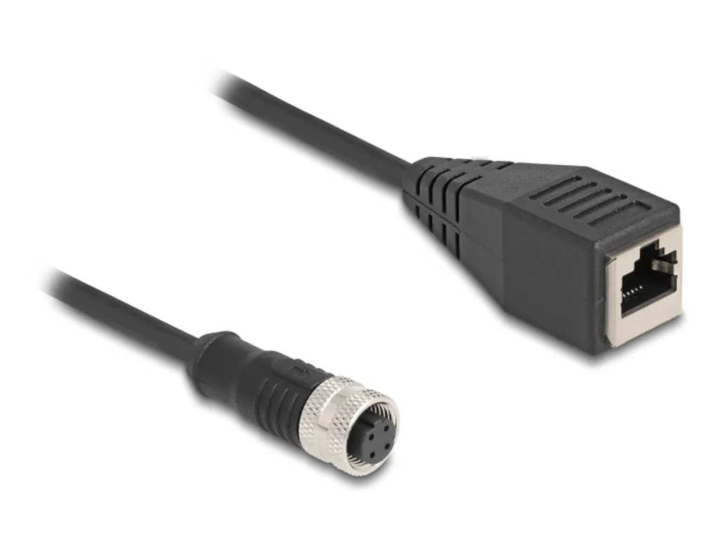 Delock M12 Adapterkabel D-kodad 4-pin hona till RJ45 hona, 50cm – Svart