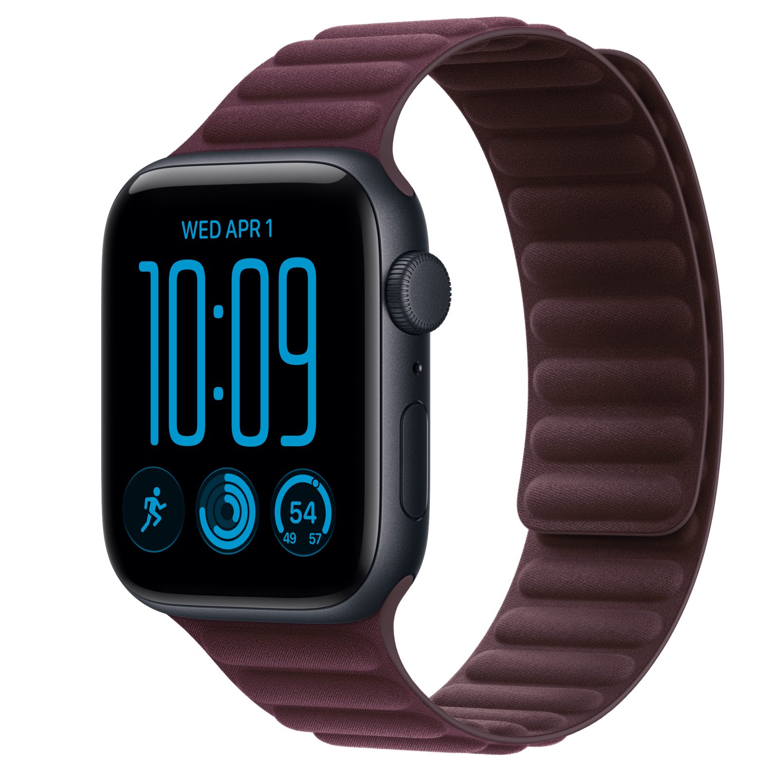 Apple Watch SE 3 (GPS) • Aluminiumboett midnatt, 44 mm • Magnetlänk bourgogne