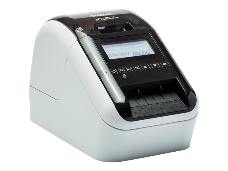 Brother QL-820NWBcVM - Etikettskrivare - dubbelfärgad (monokrom) - direkt termisk - Rulle (6,2 cm) - 300 x 600 dpi - upp till 110 etiketter/min - USB 2.0, Bluetooth 5.2, Wi-Fi(n), LAN - kniv - glänsande svart, vit