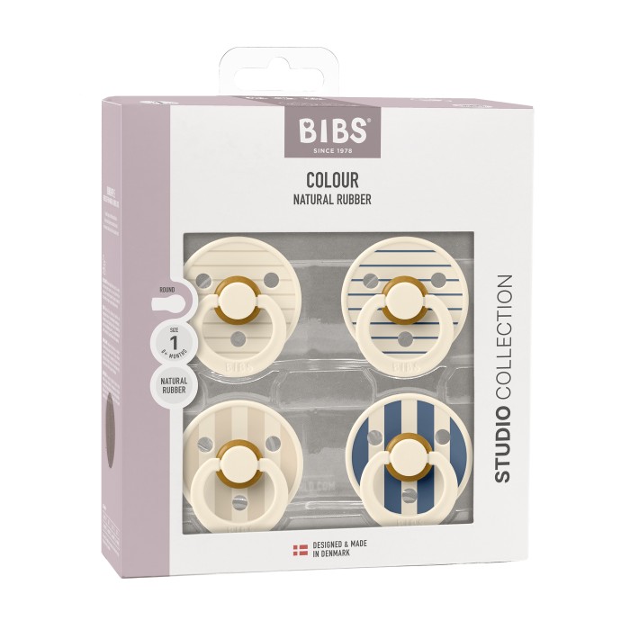 BIBS Pacifier Studio Colour 4-pack Latex Size 1, Pin Ivory Vanilla Mix/Pin Ivory Steel Blue Mix, bild 2