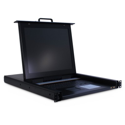 Inter-Tech 19" KVM-konsol med 17" LCD-skärm, 1U, tangentbord+touchpad, USB, inkl. 8 st KVM-kablar