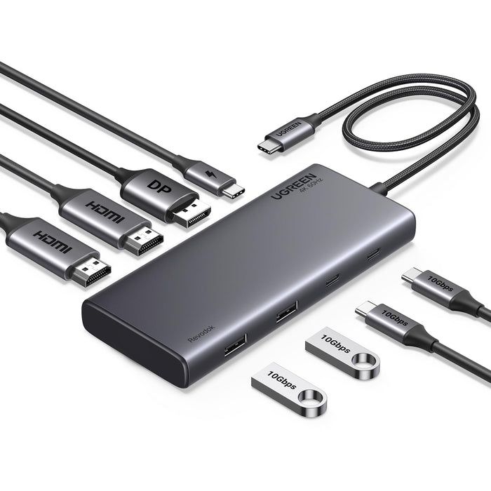 UGREEN Revodok 308 CM639 USB-C Hub med USB-A/USB-C/Display Port/HDMI - Grå