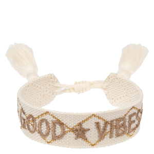 DARK Woven Friendship Bracelet "Good Vibes" Vanilla & Sand
