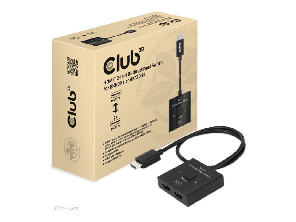 Club 3D CSV-1384 - Video-/ljudomkopplare - 2-i-1, bi-riktad - 2 x HDMI - skrivbordsmodell