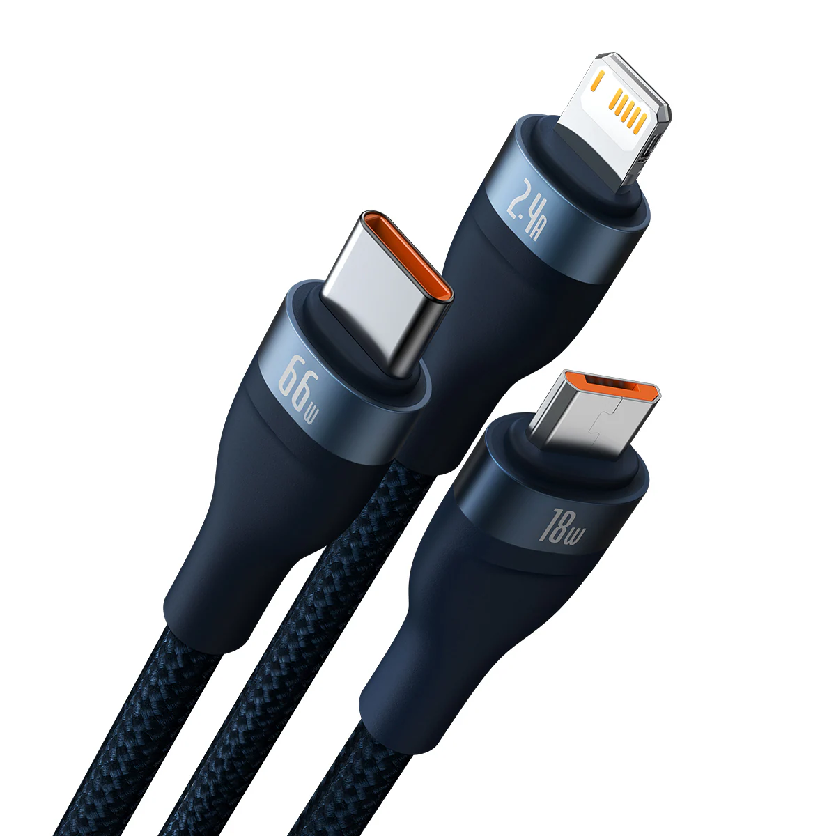 Baseus 3-i-1 Snabbladdningskabel 66W USB-A till USB-C / Micro / Lightning – Blå, bild 2