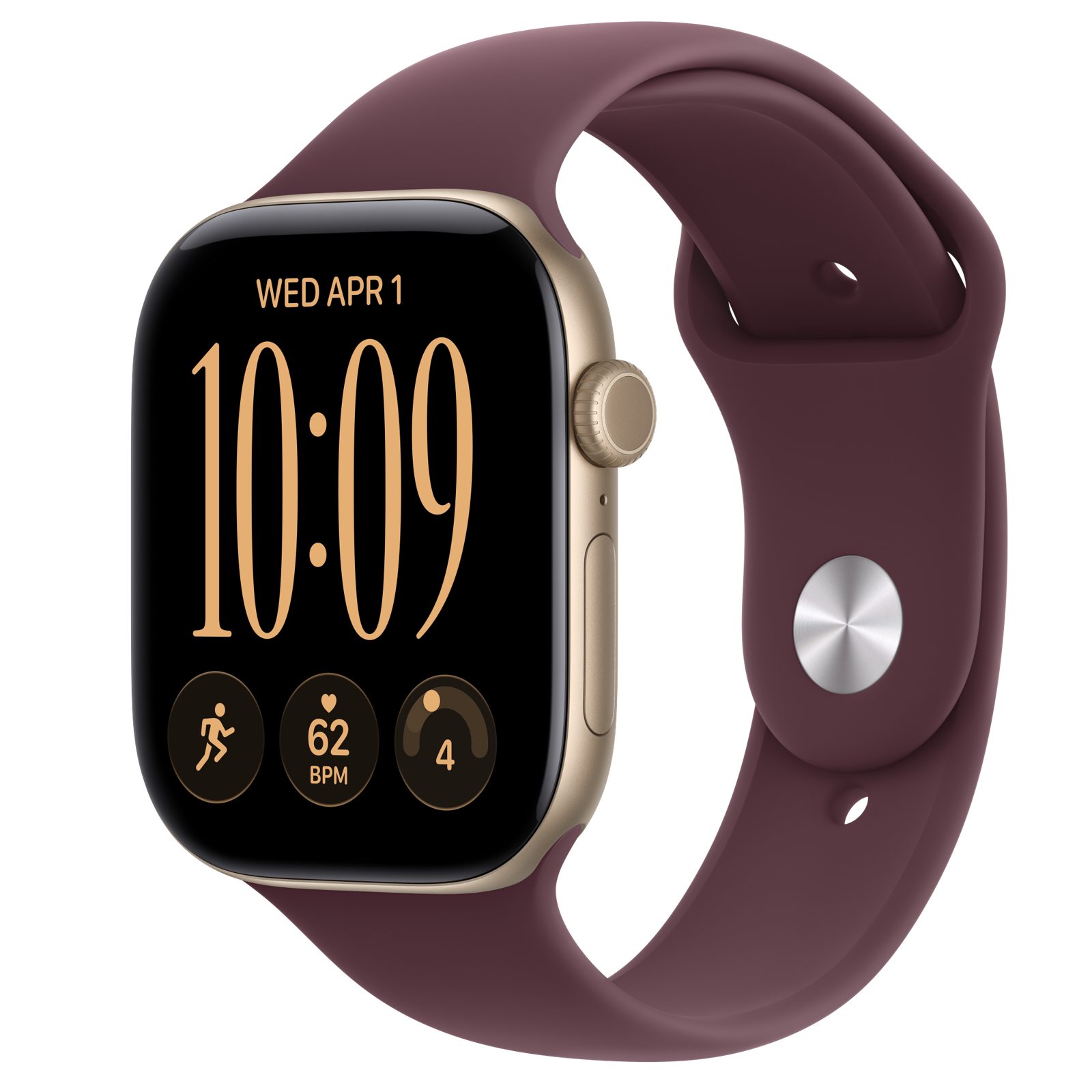 Apple Watch Series 12 (GPS) • Aluminiumboett ljust guld, 46 mm • Sportband bourgogne