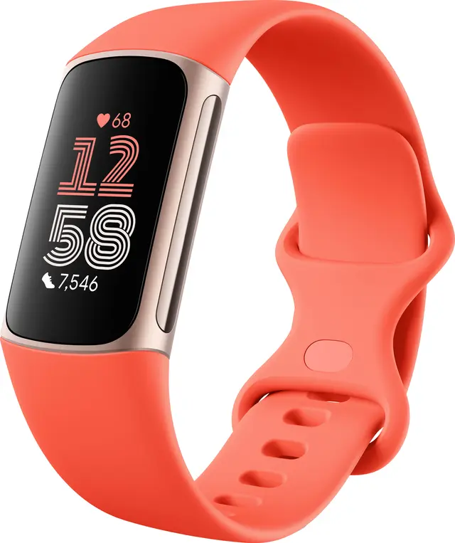 Fitbit Charge 6 aktivitetsarmband, korall/Champagne guld aluminium