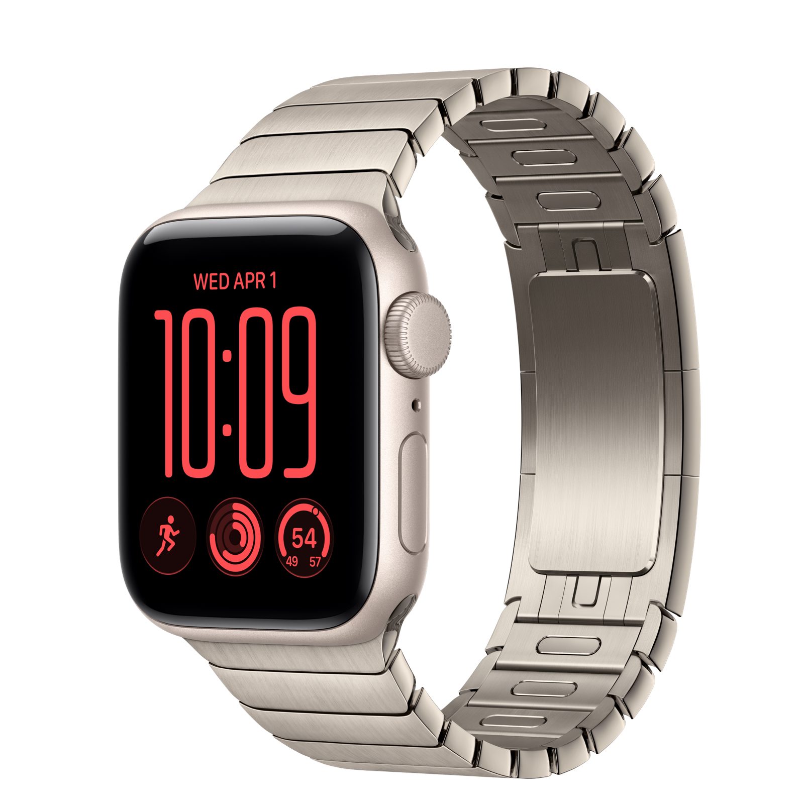 Apple Watch SE 3 (GPS) • Aluminiumboett stjärnglans, 40 mm • Länkarmband naturlig finish