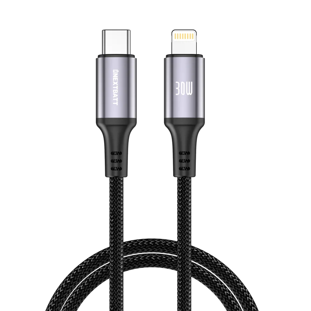 NEXTBATT USB-C till Lightning-kabel 30W, 2A, 2m - Svart