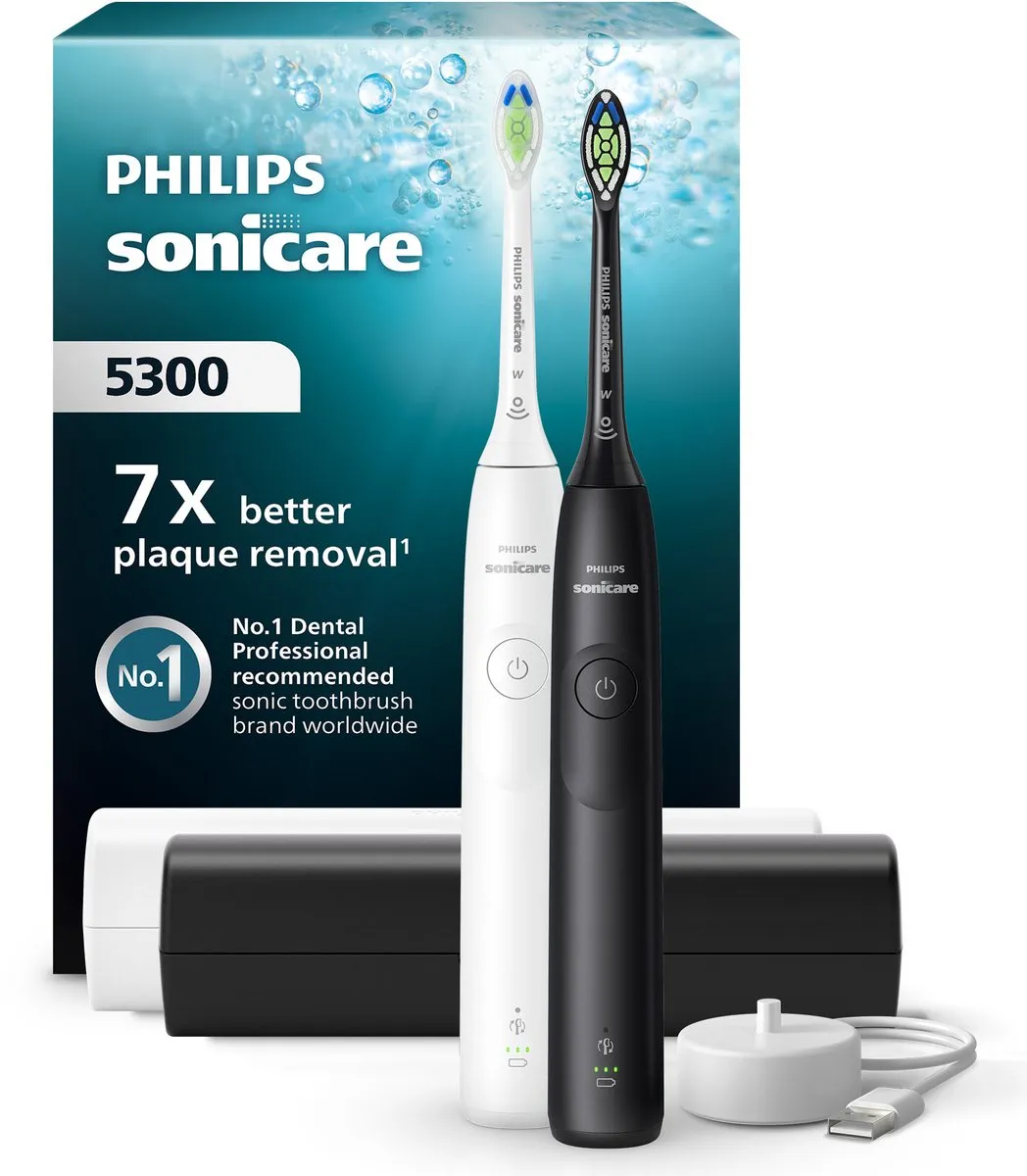Philips Sonicare Series 5300 eltandborste dubbelpack, svart/vit, bild 2