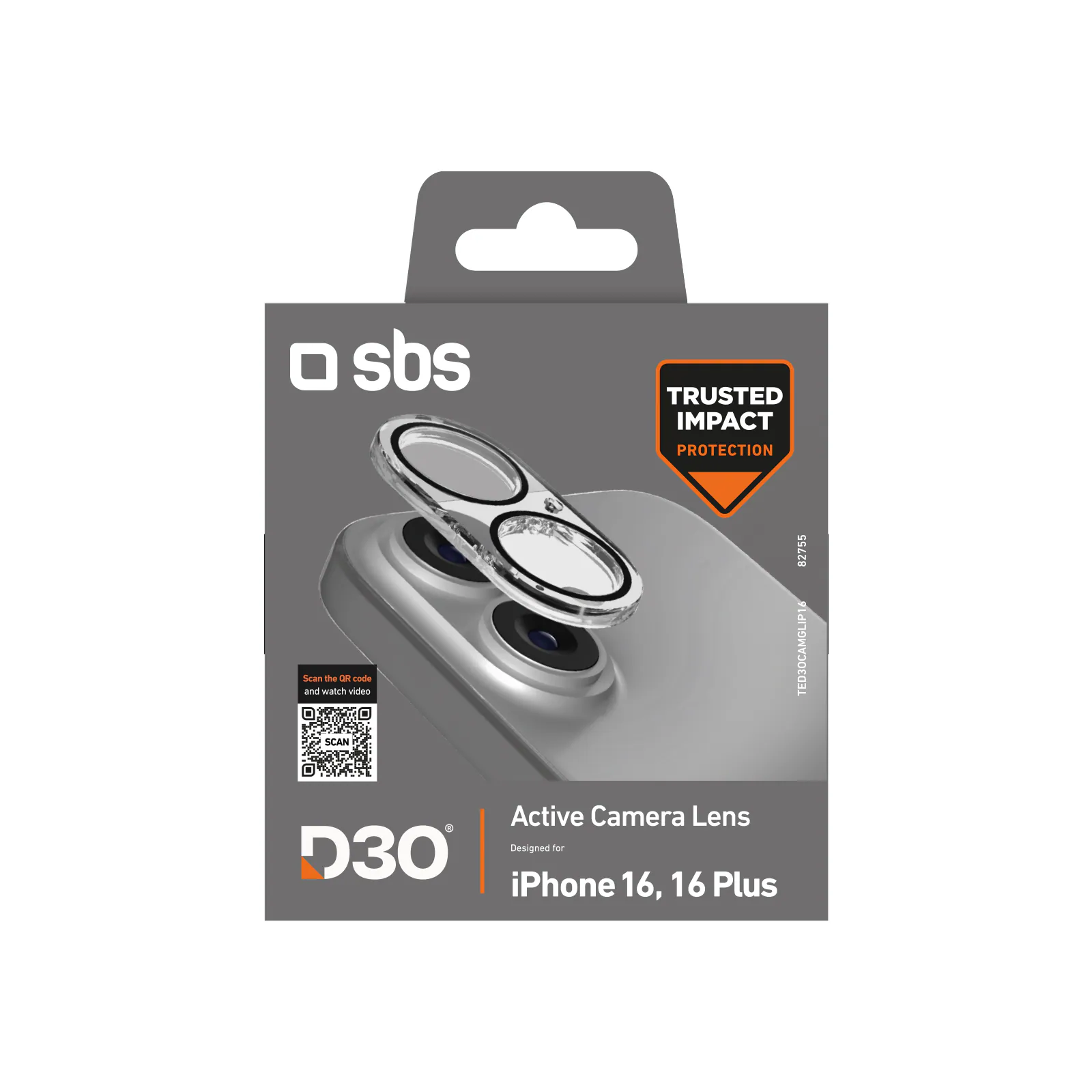 SBS Aktiv kameralins D3O härdat glas för iPhone 16 / 16 Plus