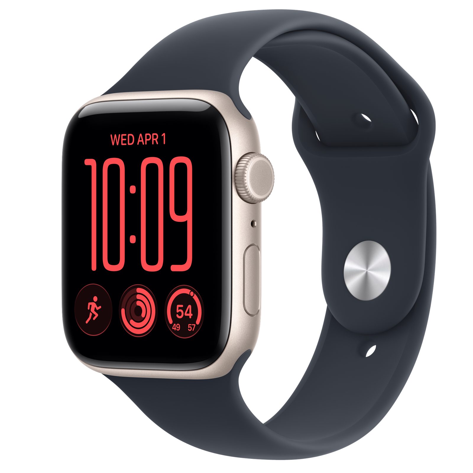 Apple Watch SE 3 (GPS + Cellular) • Aluminiumboett stjärnglans, 44 mm • Sportband marinblå