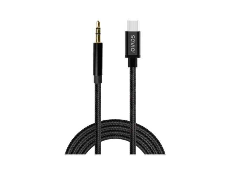 Savio CL-187 ljudkabel USB-C till 3,5 mm minijack, 1 m, svart