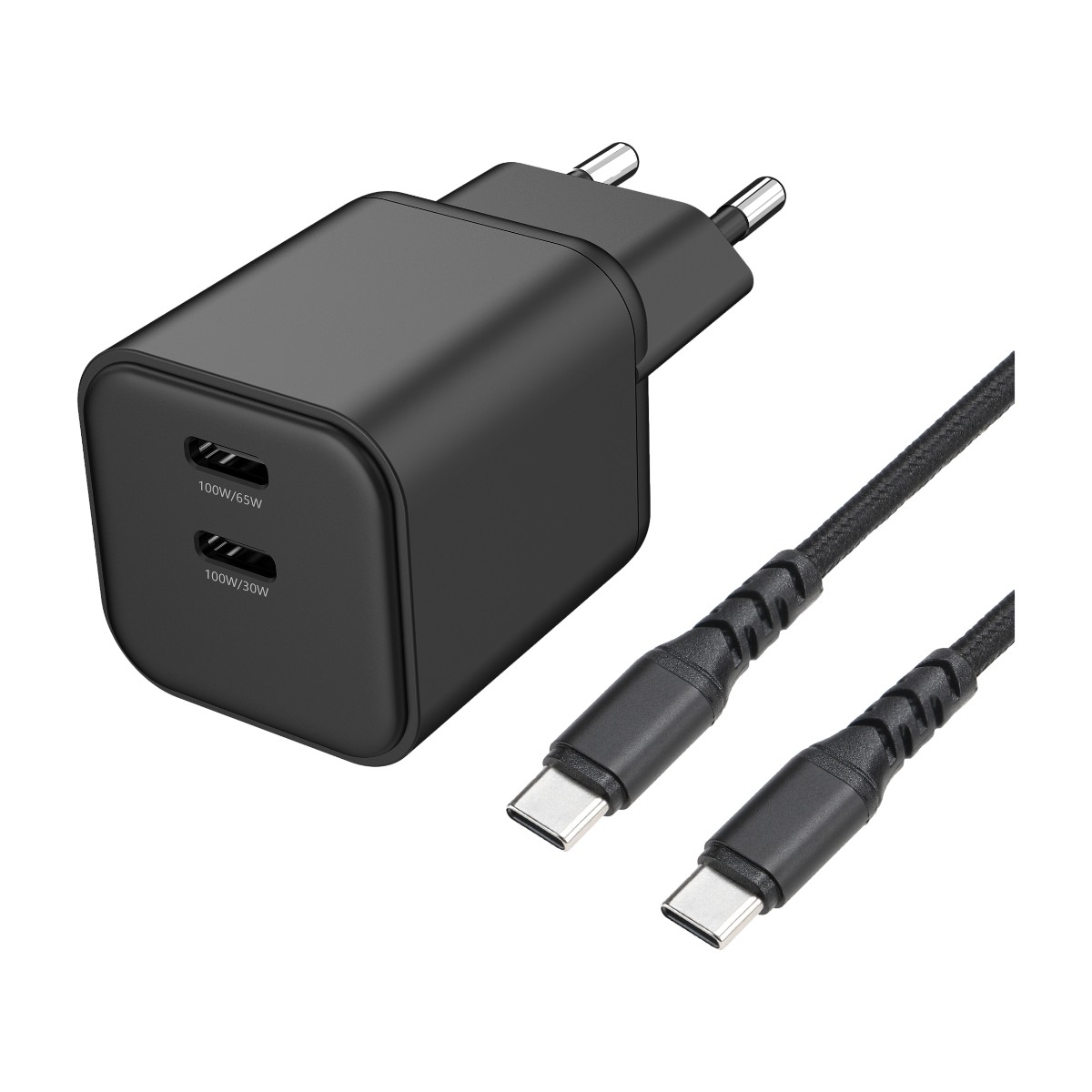 Dacota Platinum 100 W dubbel USB-C GaN-laddare, svart