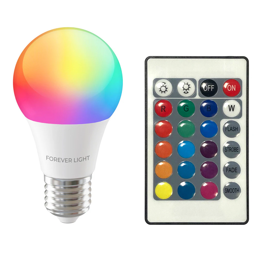 LED-lampa RGB E27 A60 8W 850lm 4000K med fjärrkontroll