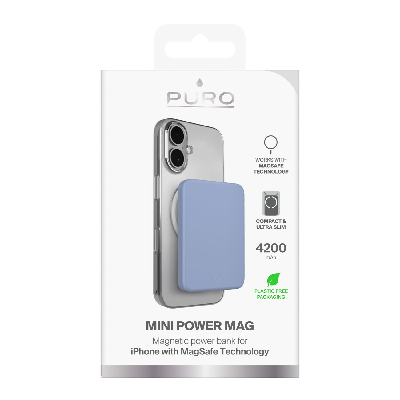 Puro 4200 mAh ultratunn MagSafe-kompatibel USB-C-powerbank – blå, bild 2