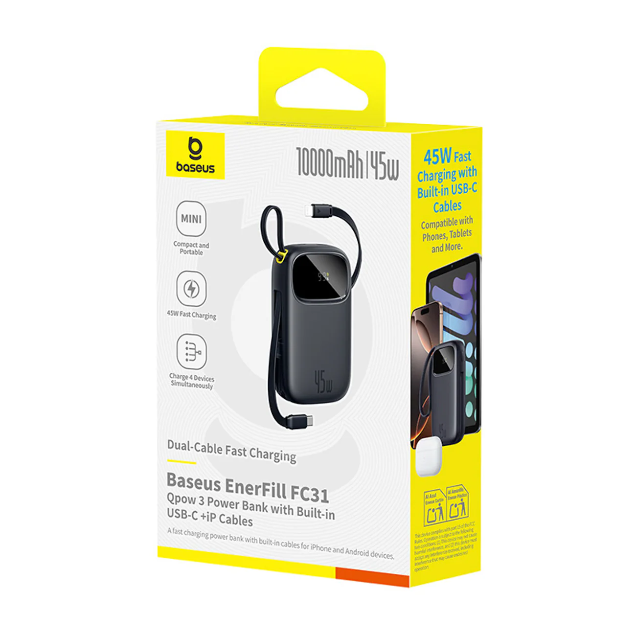 Baseus EnerFill FC31 QPow3 10000mAh 45W powerbank med USB-C- och Lightning-kablar – svart, bild 5
