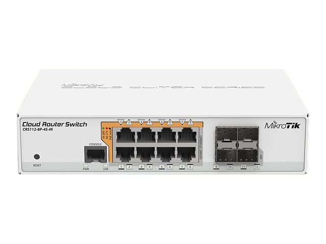 MikroTik Cloud Router Switch CRS112-8P-4S-IN - Switch - L3 - Administrerad - 8 x 10/100/1000 (PoE) + 4 x SFP - skrivbordsmodell, rackmonterbar - PoE+