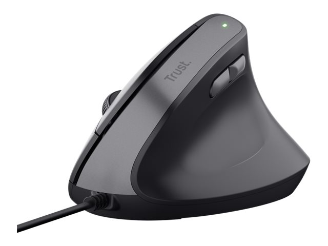 Trust Bayo II - Vertikal mus - ergonomisk - högerhänt - optisk - 6 knappar - kabelansluten - USB-A - svart