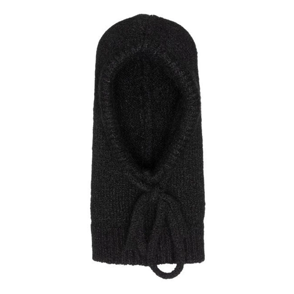 Stickad Luva - Svart / Stickad balaklava / Värmande stickad huva med halskrage för dam