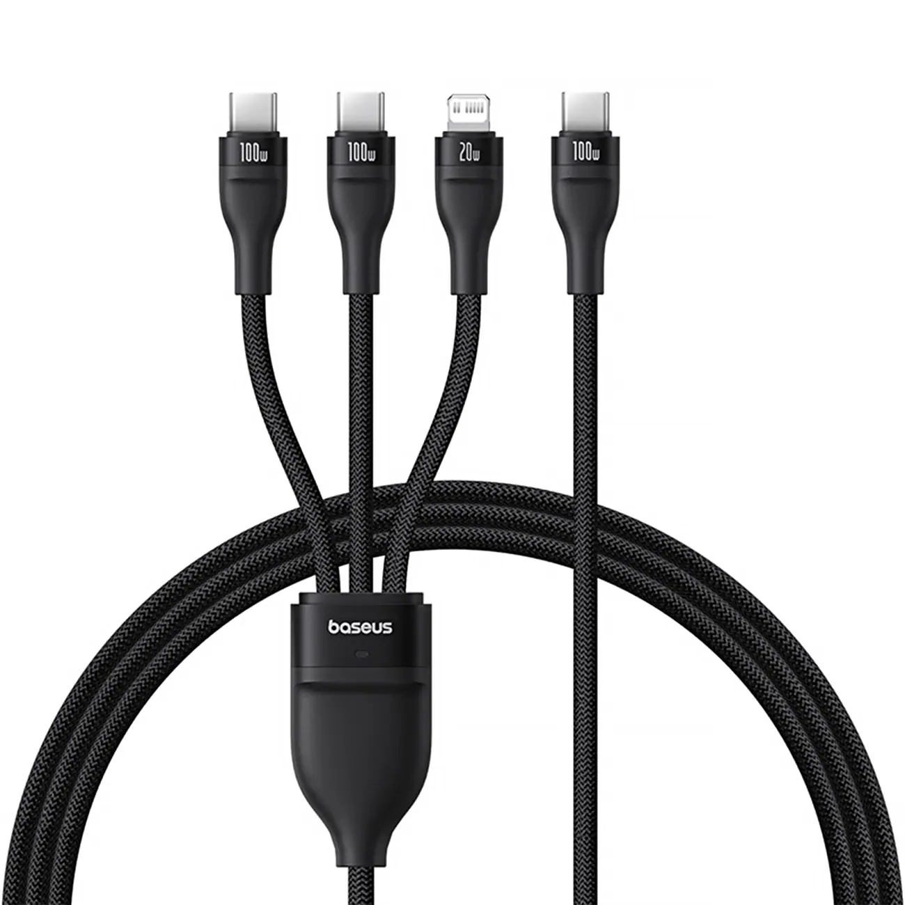 Baseus 3in1 laddningskabel USB-C till 2x USB-C/1x Lightning 100W, 1,75m - Svart