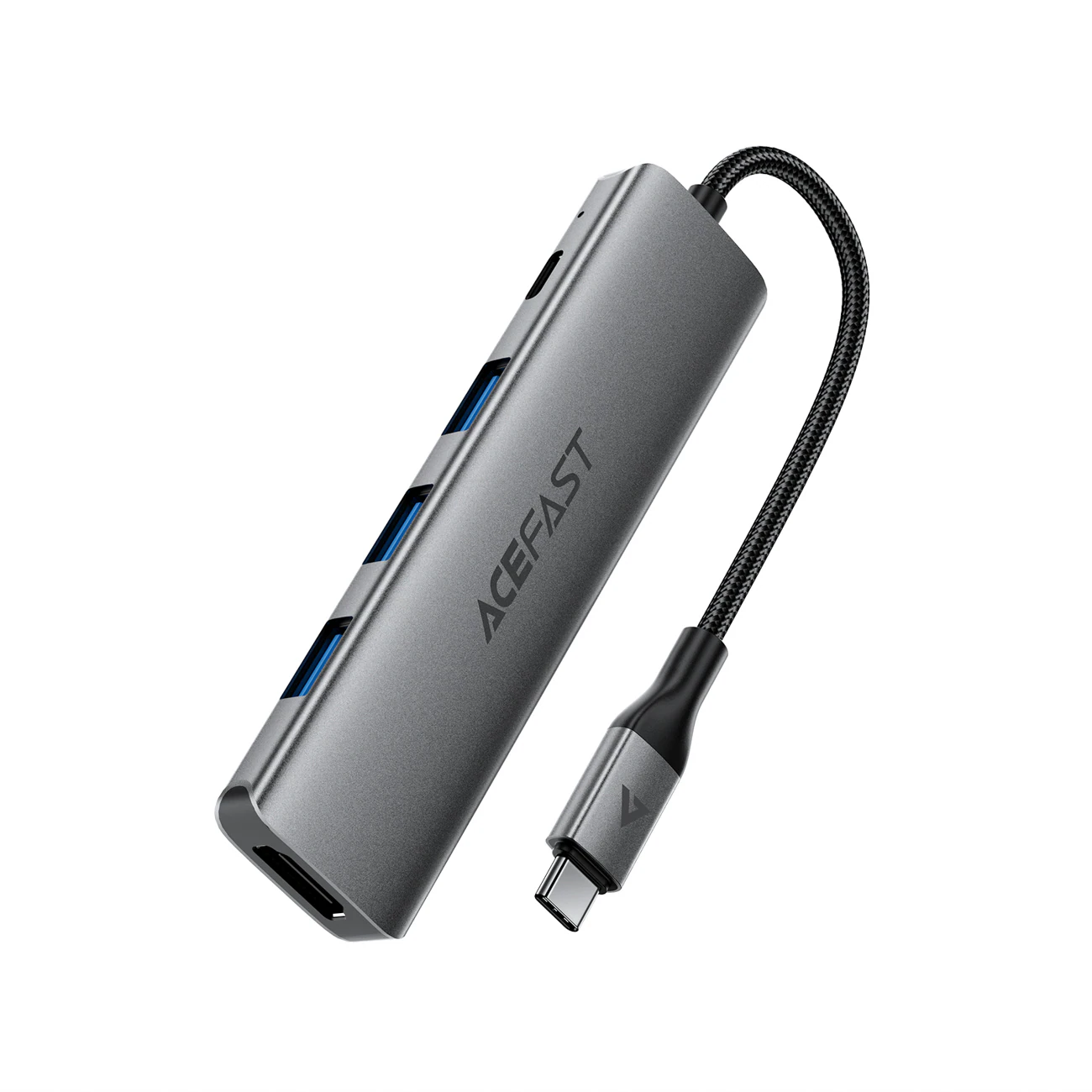 Acefast J16 USB-hubb med USB-C, 5-i-1, HDMI 4K 60 Hz, PD 90 W, dockningsstation – grå