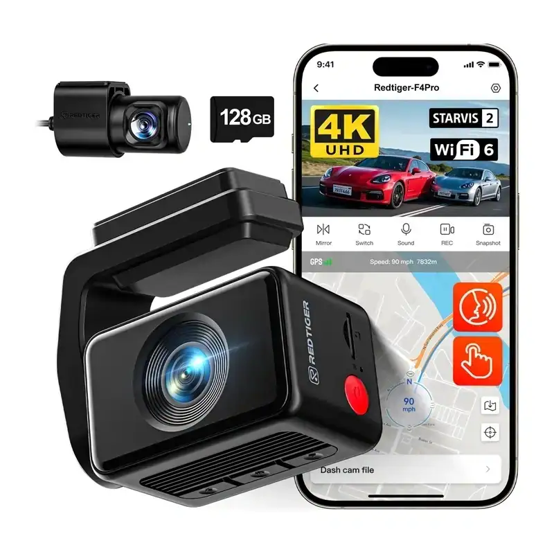 REDTIGER F4 Pro WiFi 4K + 1080p 128 GB bilkamera, bild 2