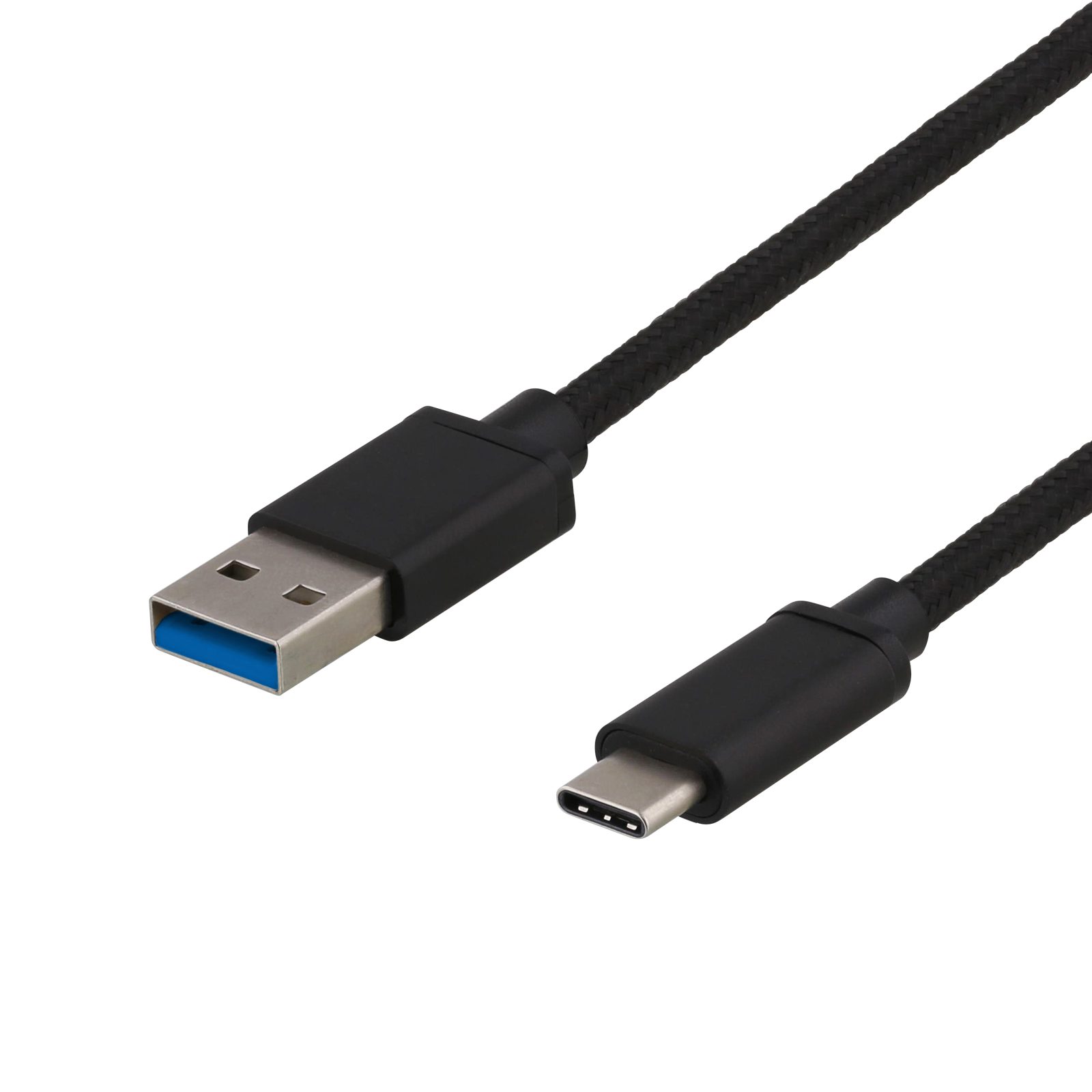 USB-C 3.1-kabel Gen1 Typ C ha till A ha, tygklädd, 0,5 meter, 60W/3A, Deltaco - Svart, bild 3