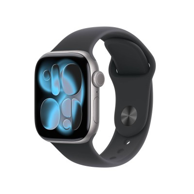 Apple Watch Series 11 GPS + Cell 42 mm rymdgrå aluminum, svart sportband - S/M