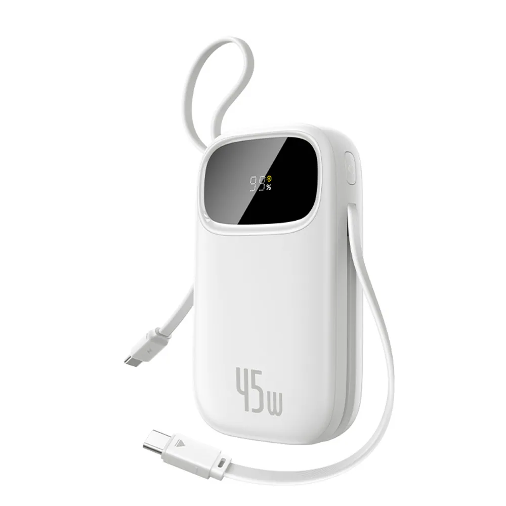 Baseus EnerFill FC31 20000mAh 45W Powerbank med inbyggda USB-C-kablar - Vit