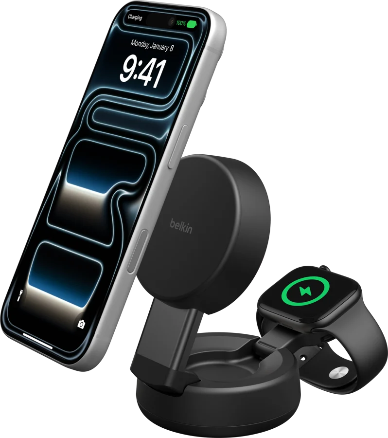 Belkin UltraCharge Compact 2-i-1 Magnetisk Laddningsstation med Qi2 25W - Charcoal