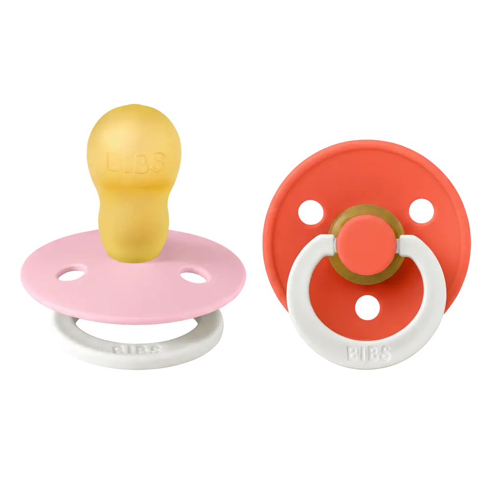 BIBS Pacifier Colour Latex Baby Pink Glow/Tango Glow Size 3 2pcs