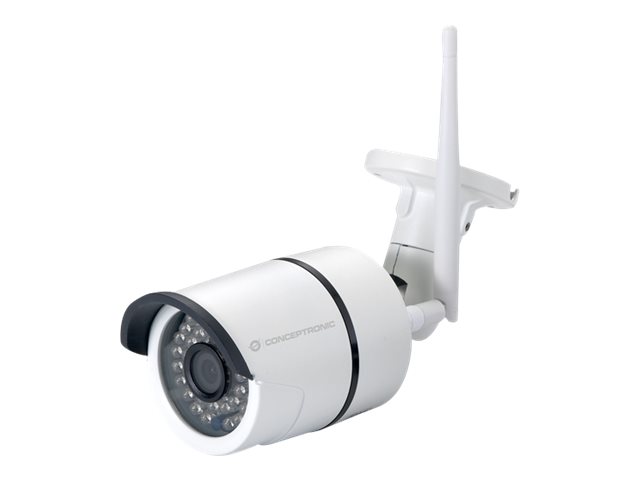 Conceptronic JARETH HD Wireless Cloud IP Camera - Nätverksövervakningskamera - utomhusbruk - väderbeständig - färg (Dag&Natt) - 1,3 MP - 1280 x 720 - 720p - fast lins - trådlös - Wi-Fi - LAN 10/100 - H.264 - DC 12 V