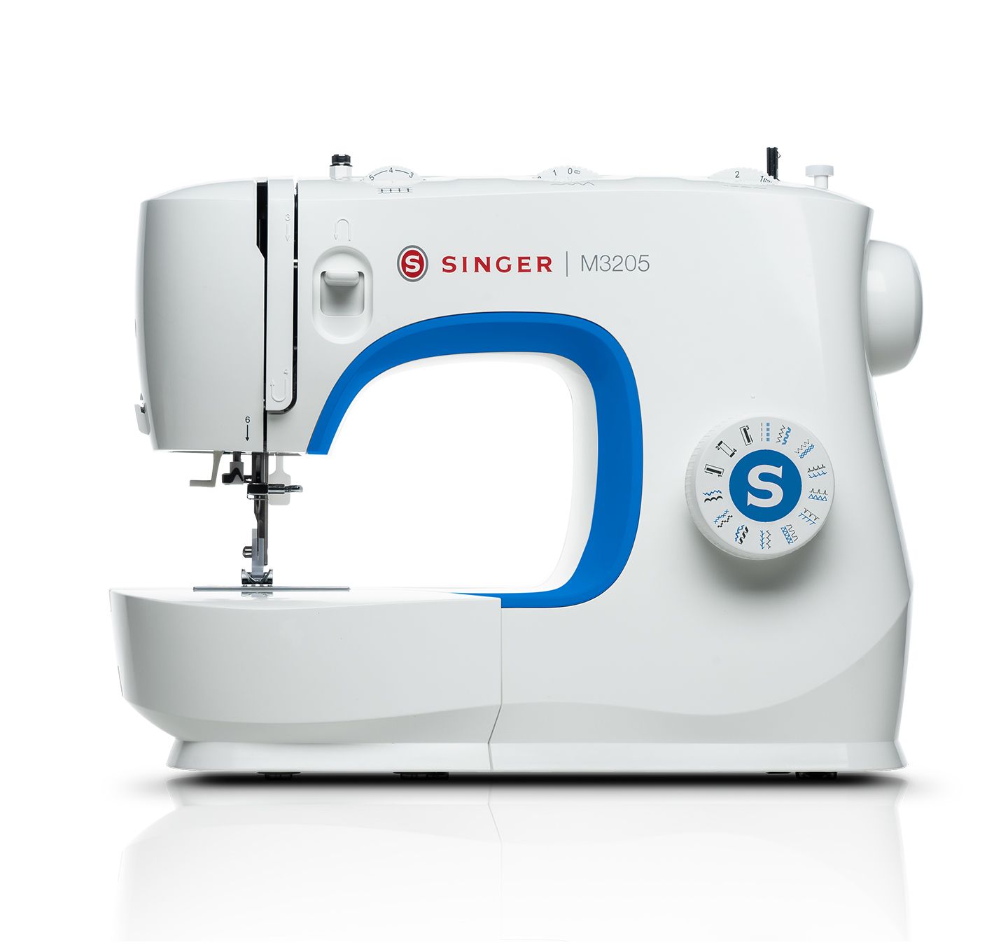 SINGER M3205, Blå, Vit, Halvautomatisk symaskin, Sy, 4 Steg, Handtag, Rotations-, Elektrisk