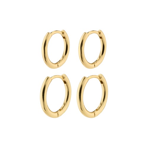 PILGRIM - LEAF 2-in-1 Set Huggie Hoops - Gold-Plated - Diameters of 1.2 cm and 1.5 cm