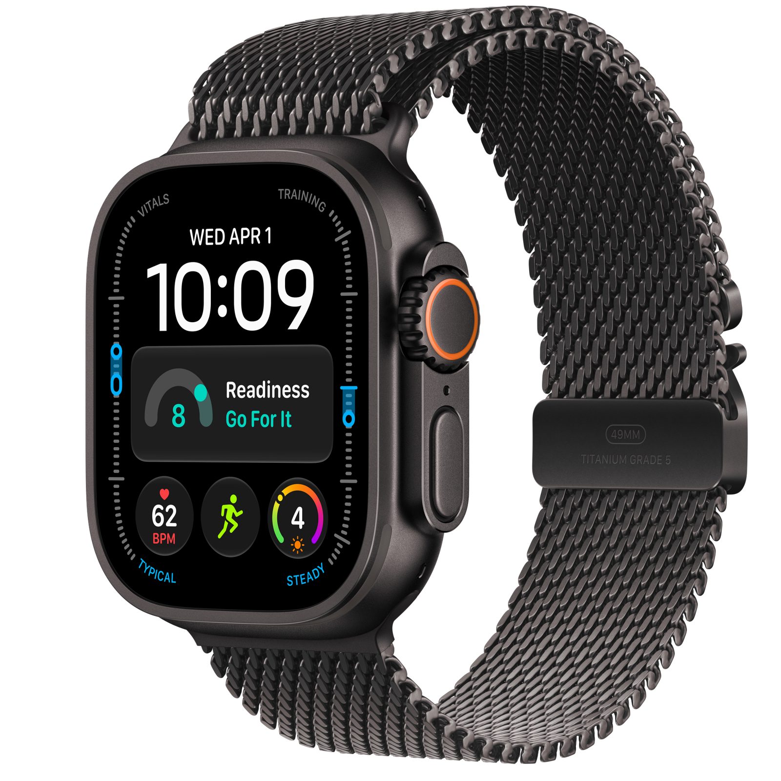 Apple Watch Ultra 4 GPS + Cellular 49 mm svart titan, svart titan Milanesisk loop - S