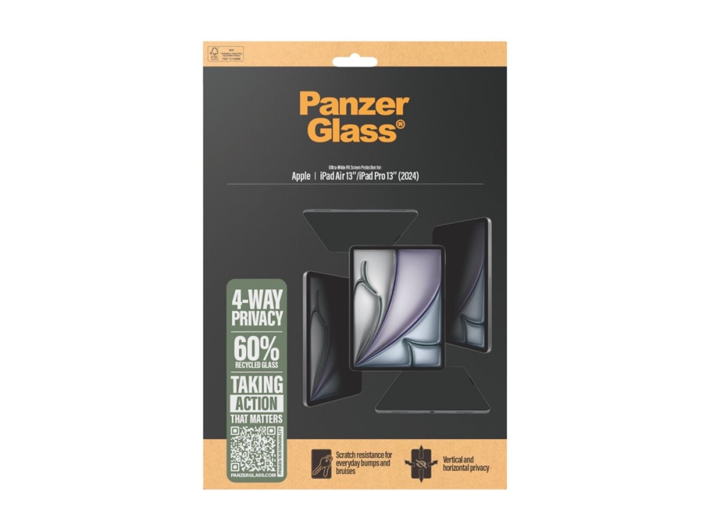PanzerGlass - Skärmskydd för surfplatta - ultrabred passning - glas - med sekretessfilter - 4-vägs - för Apple 13-inch iPad Pro (M4, M5)