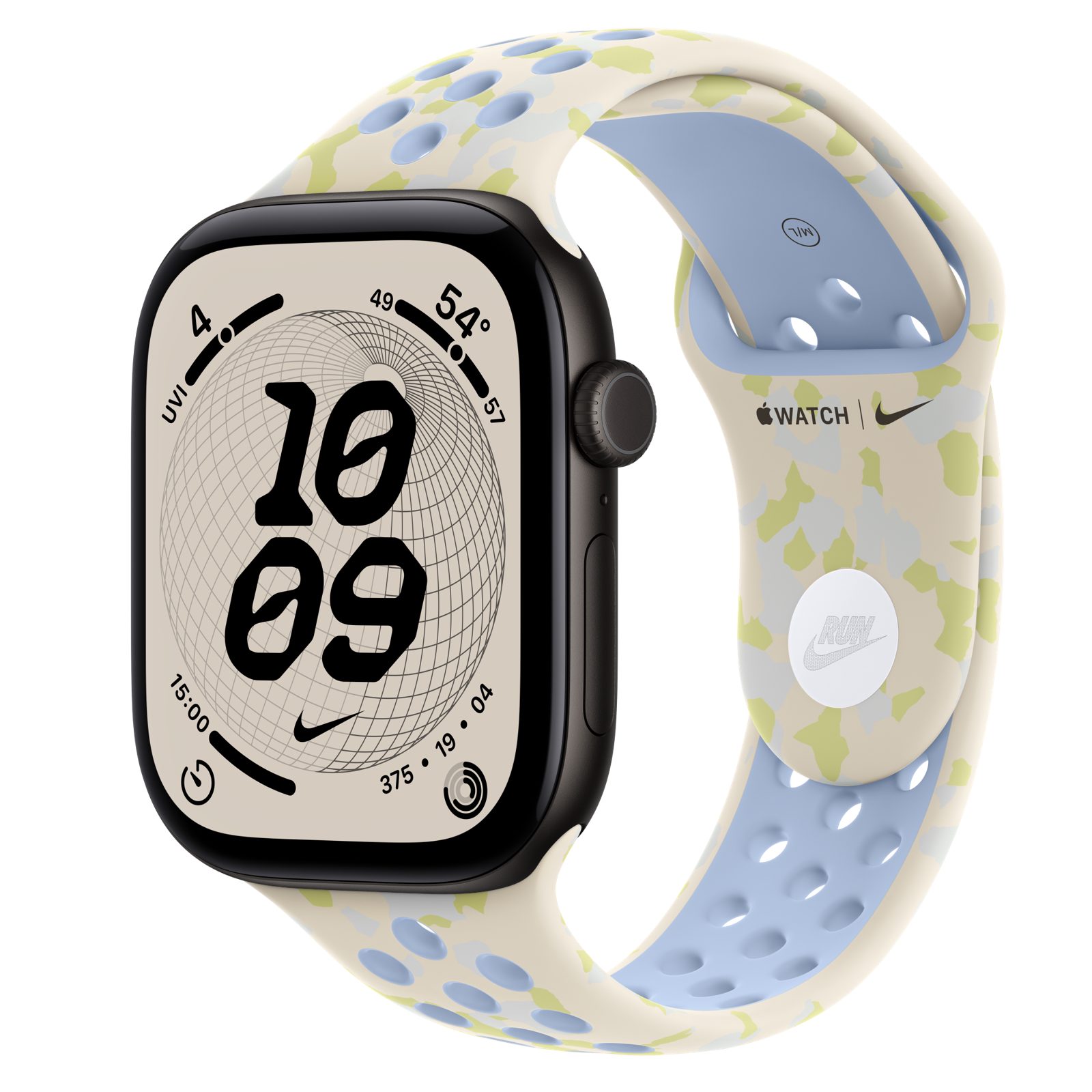 Apple Watch Series 12 (GPS) • Aluminiumboett svart, 46 mm • Nike-sportband i Chalk Calm
