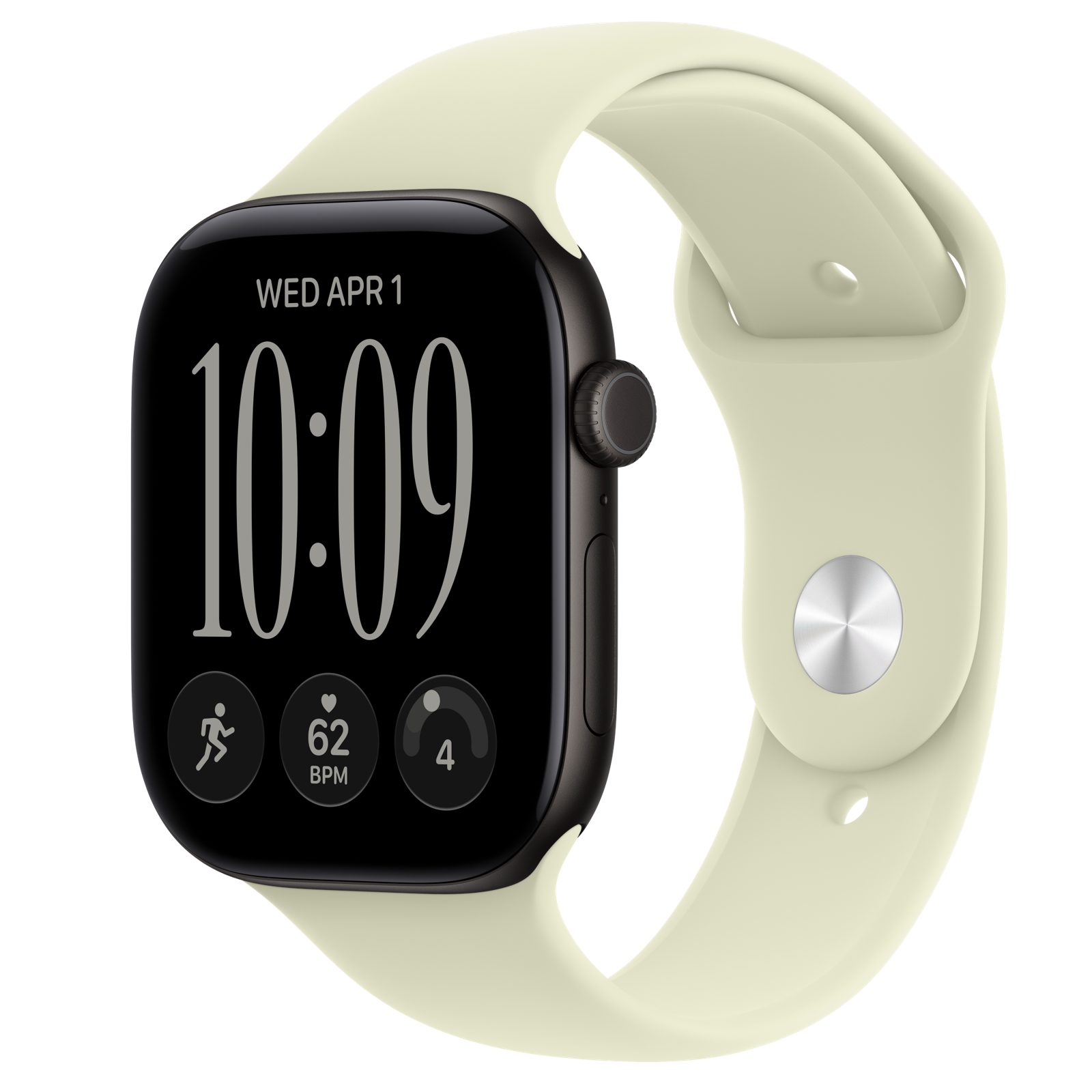Apple Watch Series 12 (GPS) • Aluminiumboett svart, 46 mm • Sportband ljusgrön suckulent