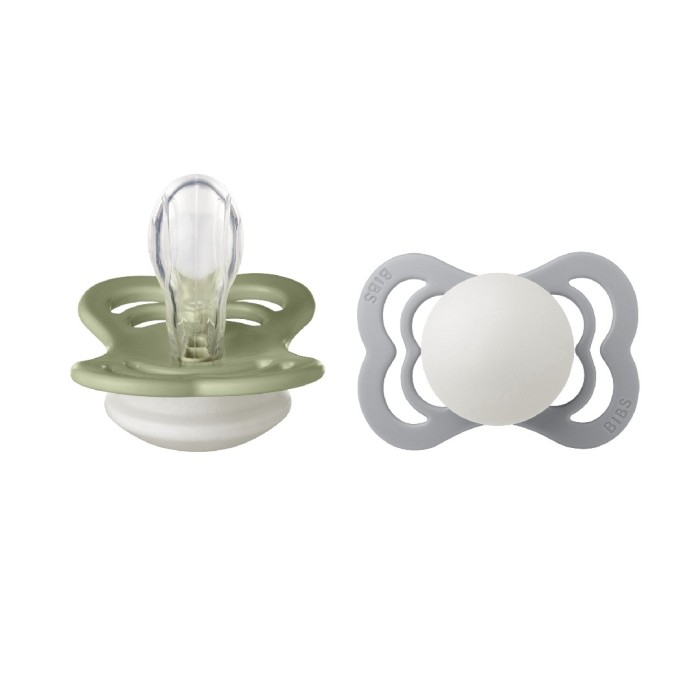 BIBS Pacifier Supreme 2 PACK Silicone Size 1 Sage GLOW/Cloud GLOW