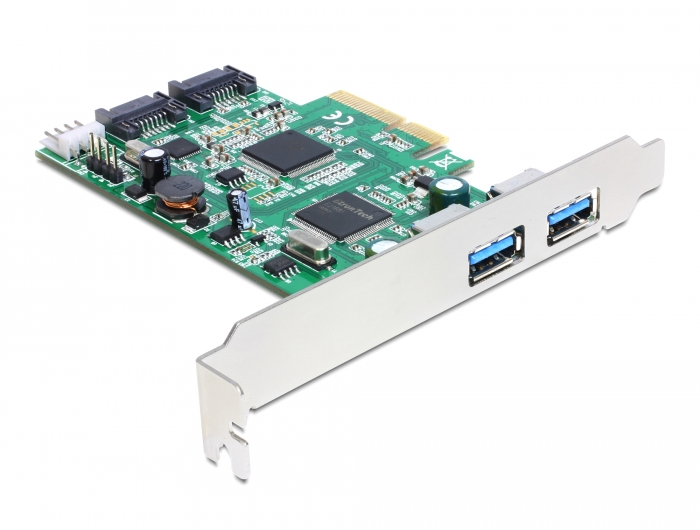 Delock PCI Express Card > 2 x external USB 3.0, 2 x internal SATA 6 Gb/s - Lagring/USB3.0-styrenhet - USB 3.0 / SATA 6Gb/s - PCIe 2.0 x4