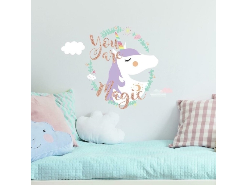 Hörnsticker / enhörning You are Magic gigantisk väggdekor med glitter
