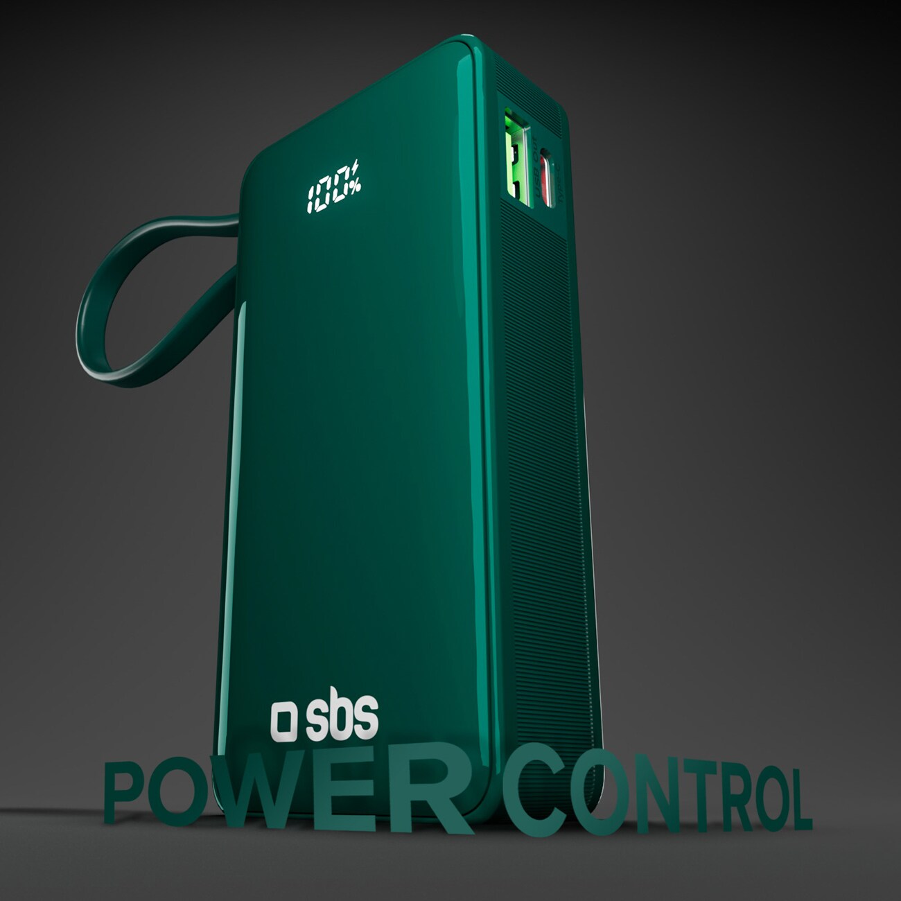 Powerbank SBS 10000 mAh 20W med inbyggd USB-C-kabel och digital display - grön, bild 5