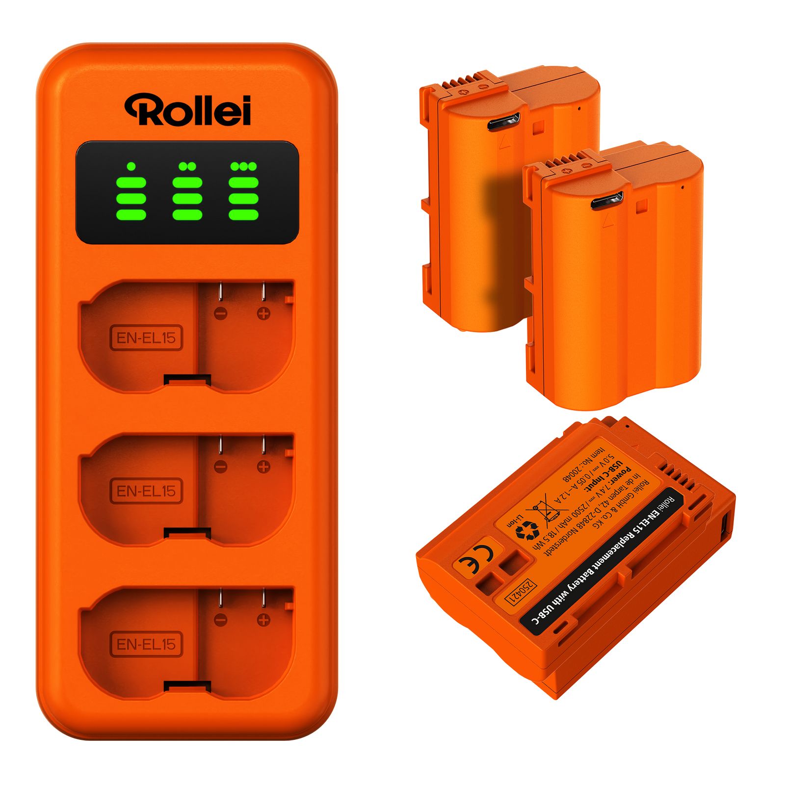 Rollei EN-EL15 Nikon, Litium-Ion (Li-Ion), 3 styck, Batterier medföljer
